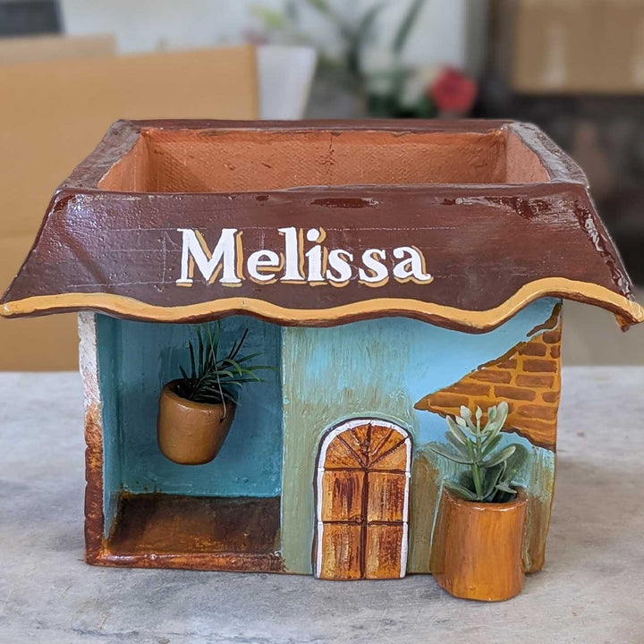 Personalized Hand-Painted House Shaped Terracotta Pen Holder