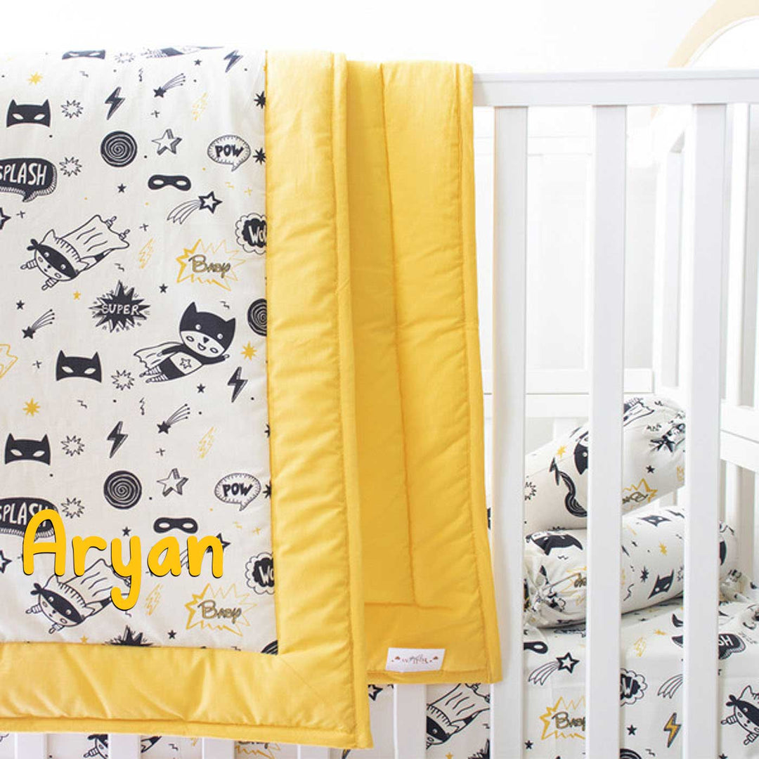 Personalized Superbaby Reversible Organic Cotton Kids Quilt for Newborn | 0-4 Years