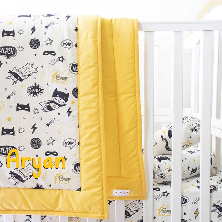 Personalized Superbaby Reversible Organic Cotton Kids Quilt for Newborn | 0-4 Years