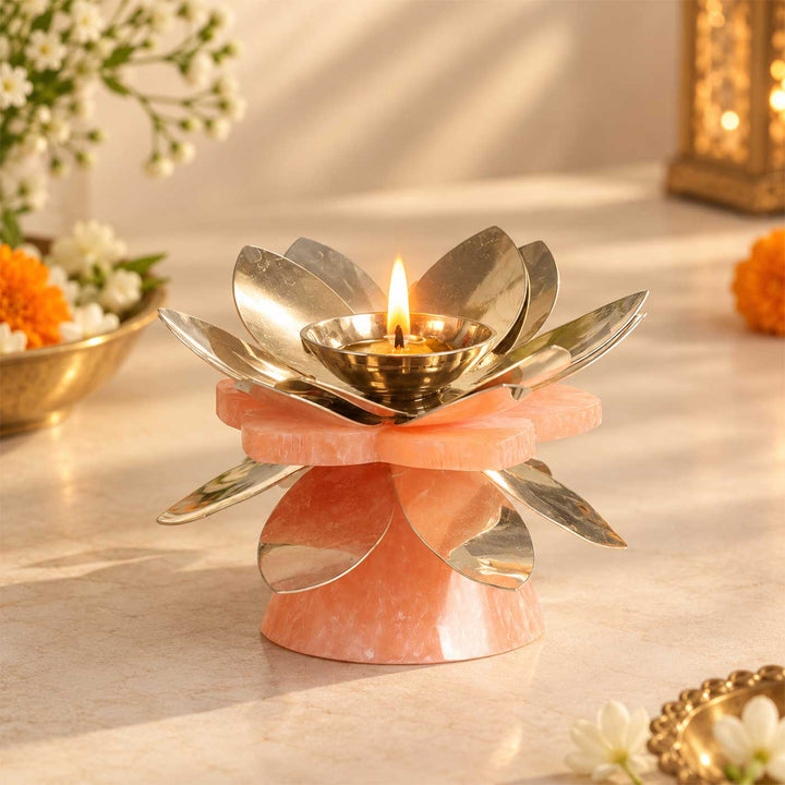 Handmade Pink Resin & Steel Oil Lamp / Diya For Festive Decor