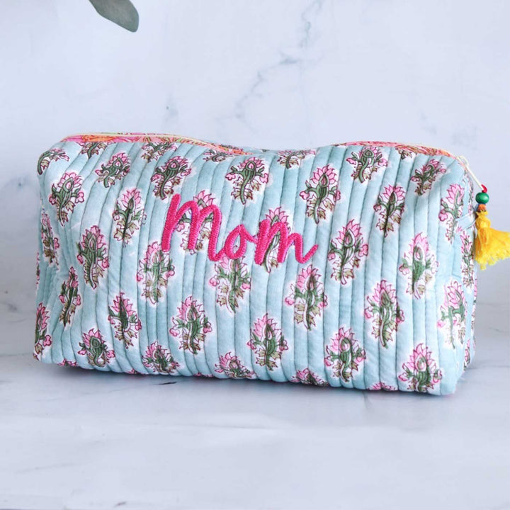 Personalized Block Printed Cotton Cosmetic Pouch
