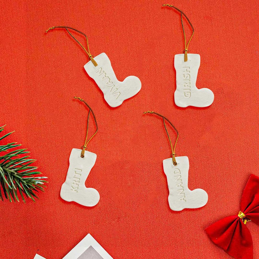 Set of 4 | Personalized Shoe Embossed Clay Ornament For Christmas Tree Decoration
