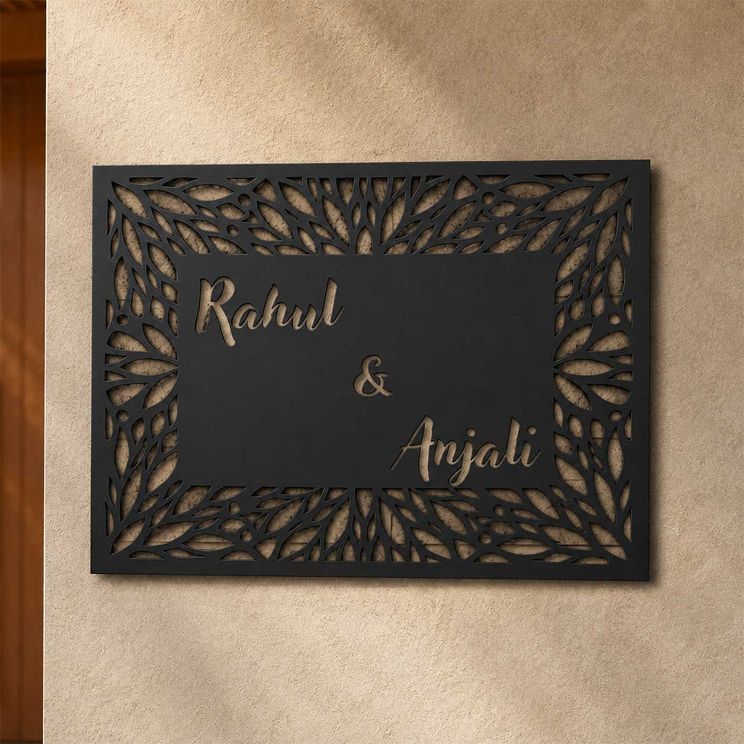 "Elite Couple" Personalized Weatherproof Stainless Steel Name Plate With Border Design For Couples