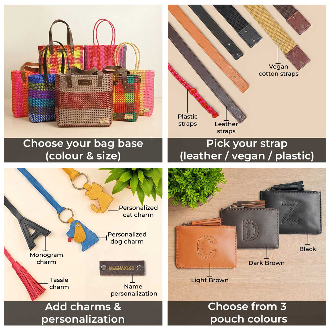 Pink And Green Blocks Handmade Wire Koodai Tote Bag