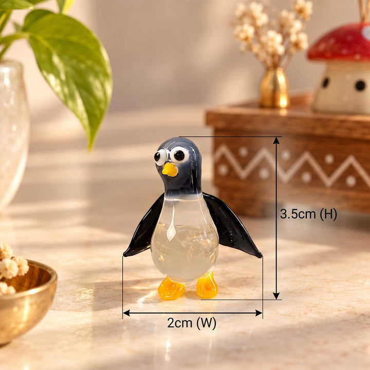 Handmade Blown Glass Penguin Miniature Figurine For Decor