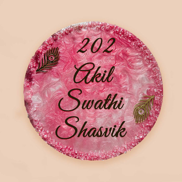 Personalized Pink Resin Name Plate For Family - Front View with Name Personalization