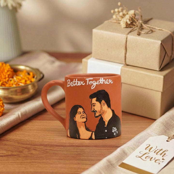 Young Anniversary Couple Photo Personalized Handpainted Terracotta Mug | 280 Ml