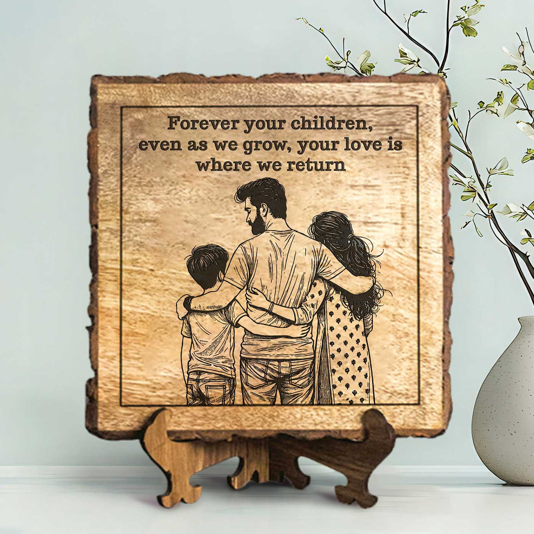 Personalized Hand Carved Engraved Dad And Children Theme Wooden Decorative Plaque