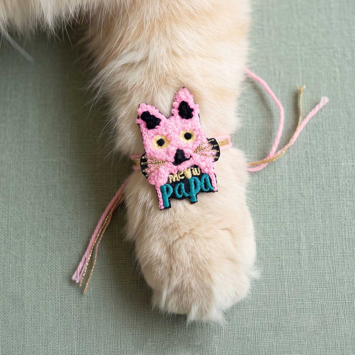 Handmade Thread Embroidered "Meow Papa" Reusable Rakhi Magnet For Brother