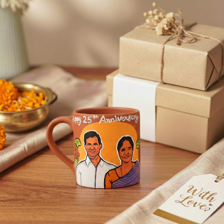 Anniversary Couple Photo Personalized Handpainted Terracotta Mug | 280 Ml