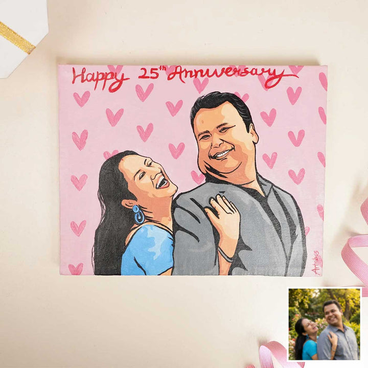Anniversary Couple Photo Personalized Handpainted Canvas Portrait