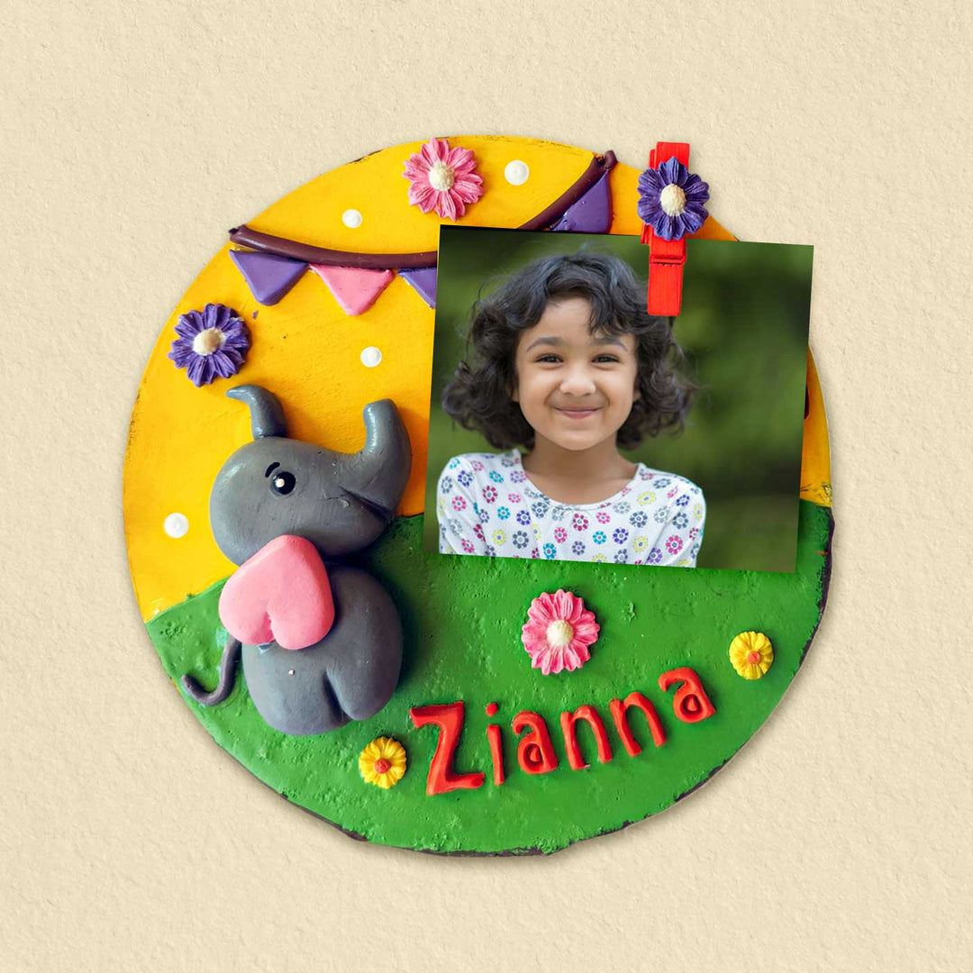 Photo Personalized 3D Elephant Theme MDF & Cold Porcelain Clay Fridge Magnet