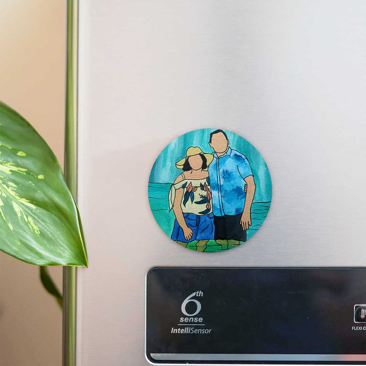 Photo Personalized Hand-Painted Couples Theme MDF Wood Fridge Magnet