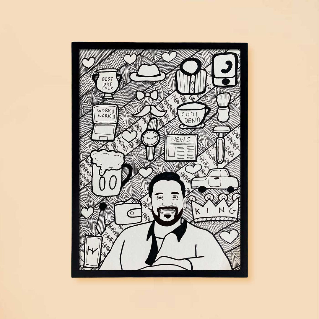 Photo Personalized Doodle Art Father Black & White Decorative Plaque