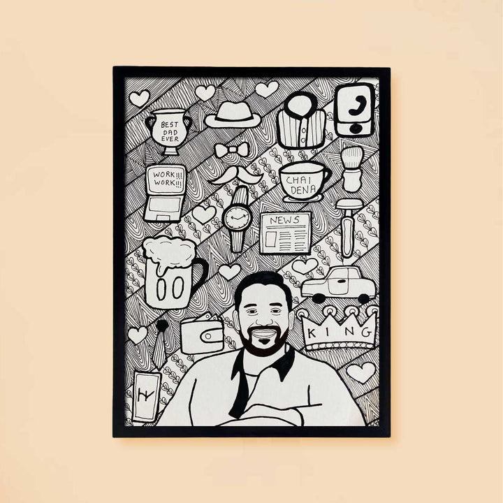 Photo Personalized Doodle Art Father Black & White Decorative Plaque