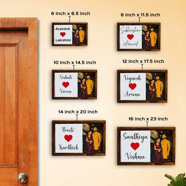 Couple Caricature Photo Personalized Resin Wooden Frame Name Plate