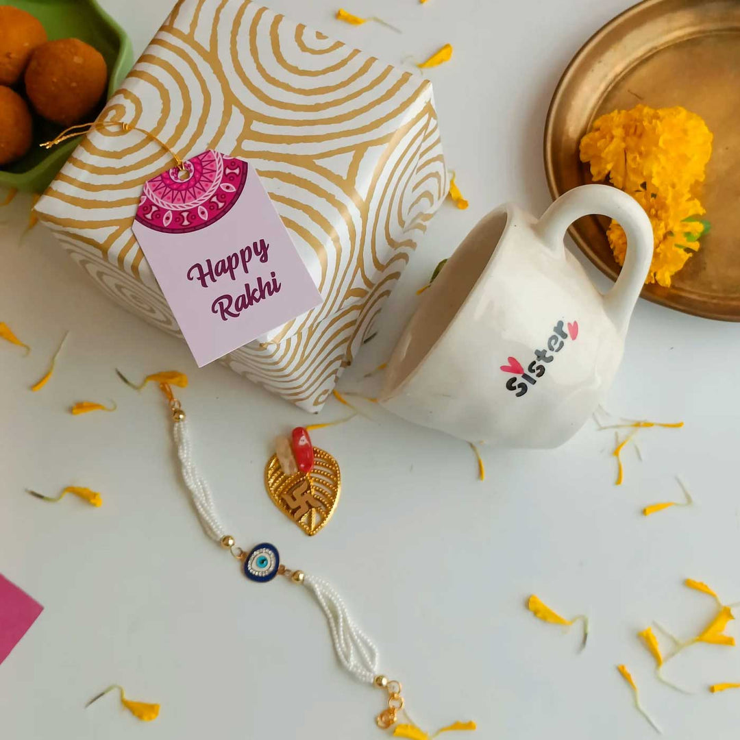 Handmade "Best Crazy Sister" Rakhi Gift Hamper | 1 Mug, 1 Rakhi, Roli Chawal & Gift Box