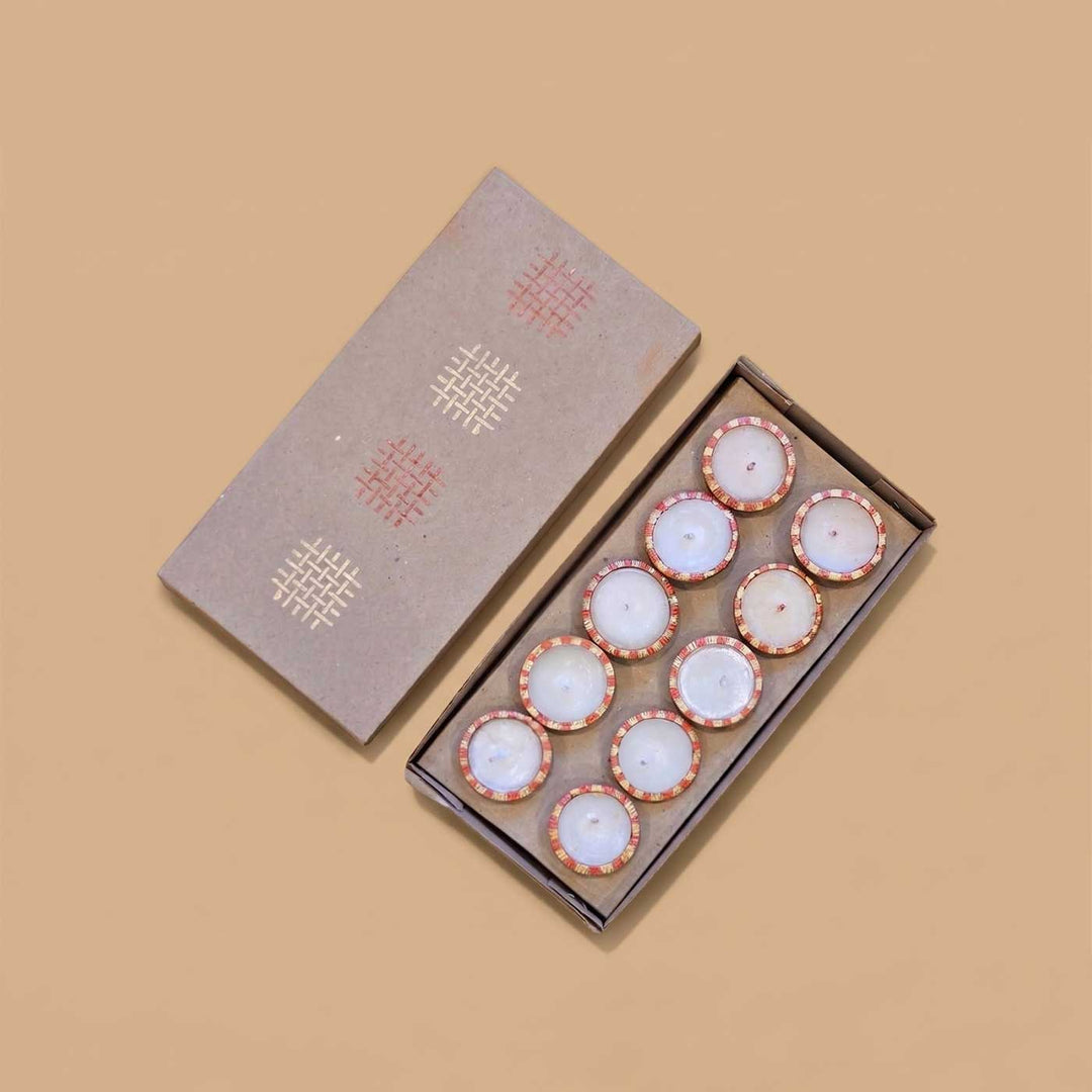 10 pc | Hand-Painted Round Terracotta Tealight Diya For Festive Decor