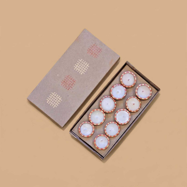 10 pc | Hand-Painted Round Terracotta Tealight Diya For Festive Decor