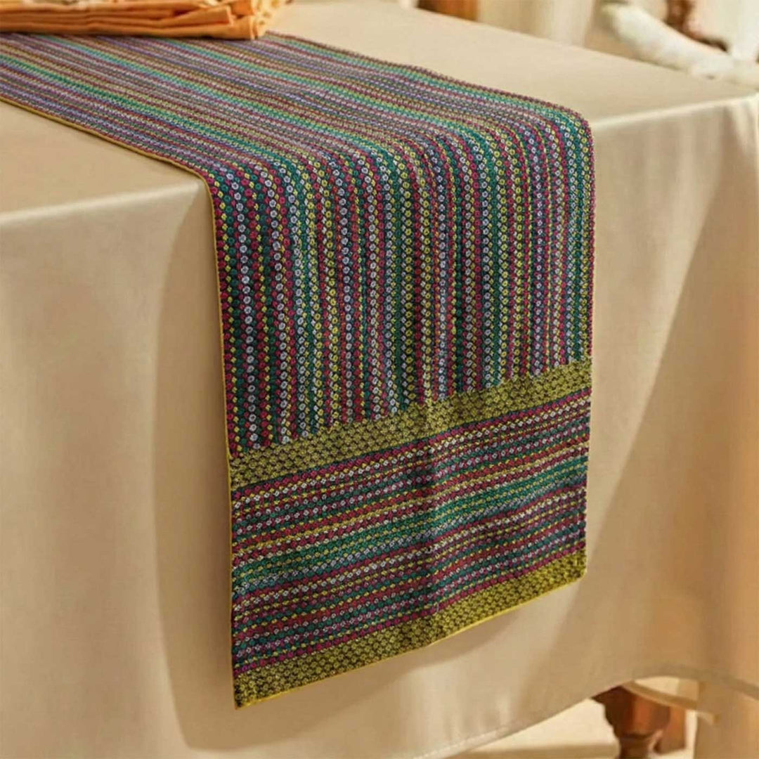 Handmade Multicolour Dotted Design Khunn Fabric Cotton Table Runner | 12 x 60 Inch
