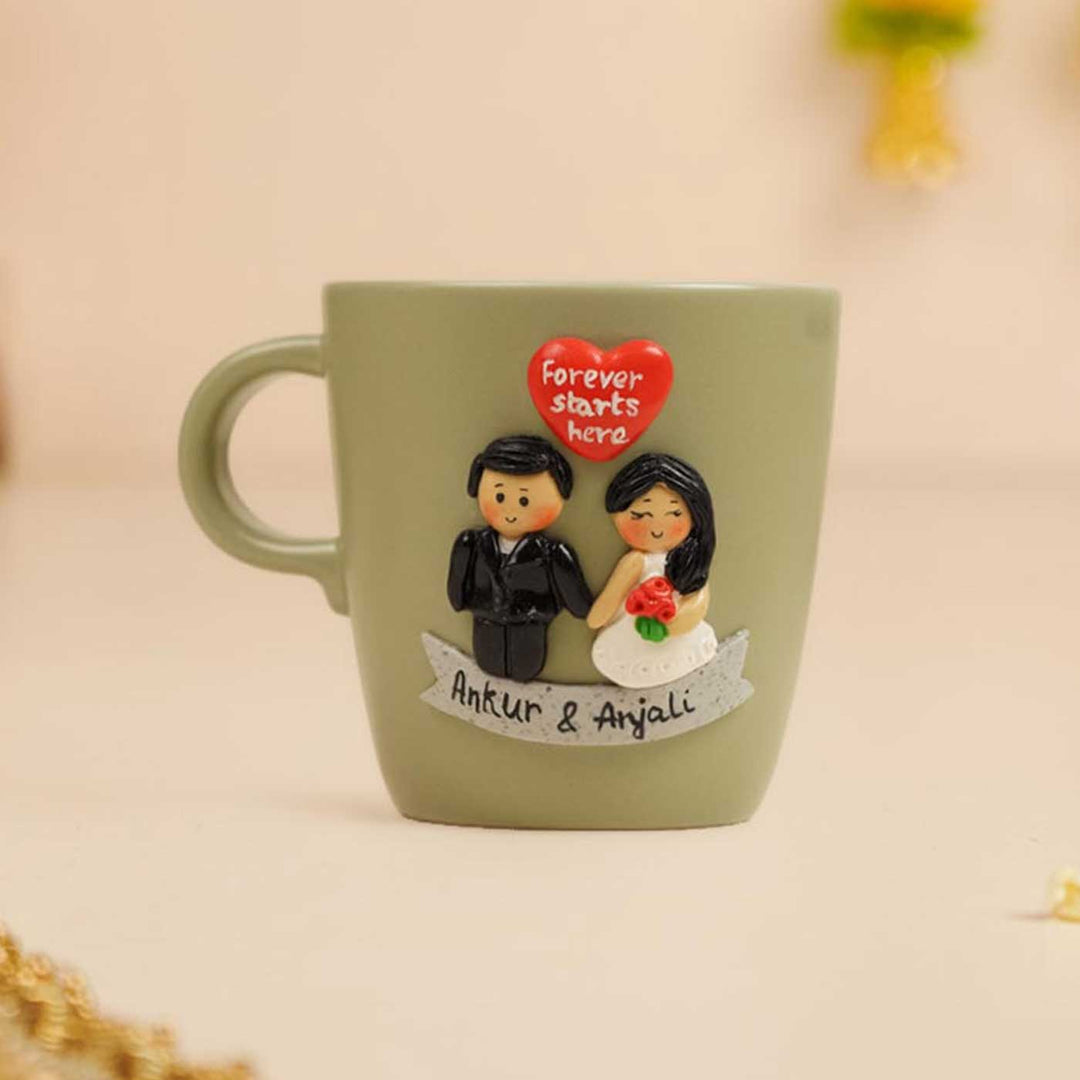 Christian Wedding Couple | Handmade Personalized Ceramic Mug With 3D Polymer Clay Caricature Art | 400 ml