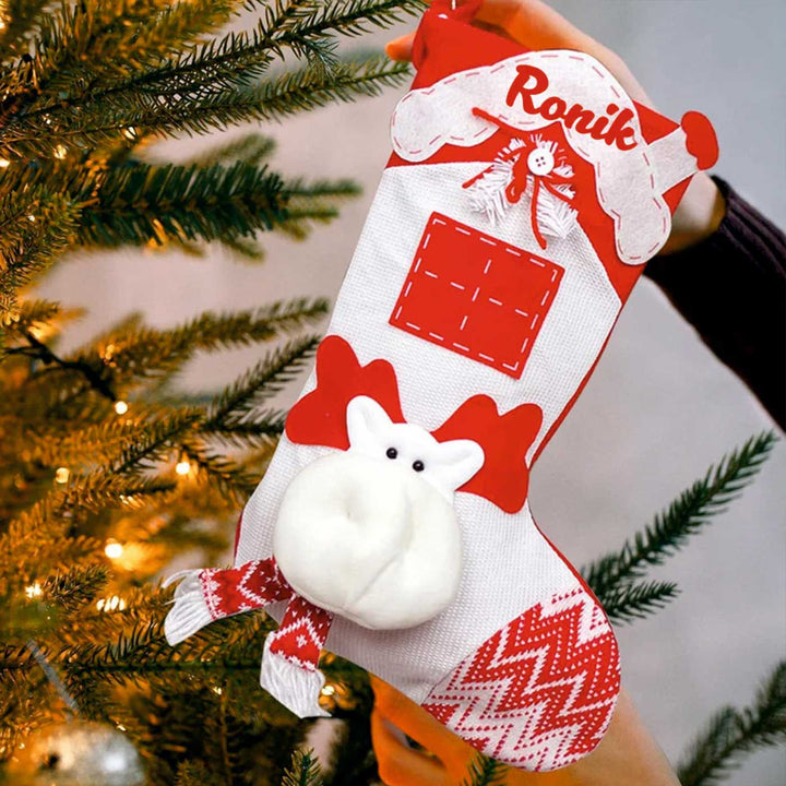 Personalized Handmade Nordic Knit Reindeer Stocking