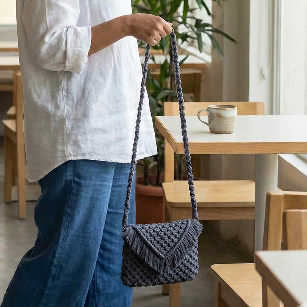 Handmade Macrame Clutch Bag With Sling