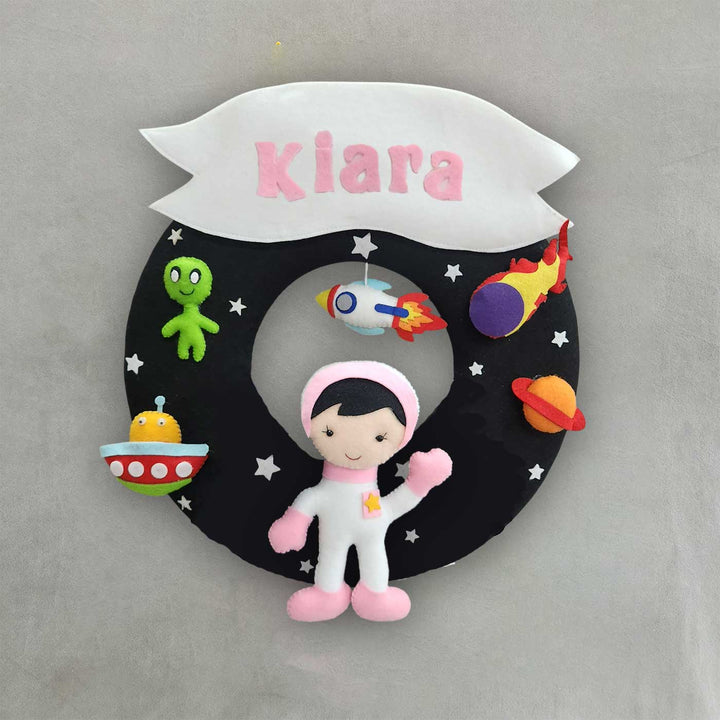 Personalized Astronaut Theme Felt Kids Name Plate