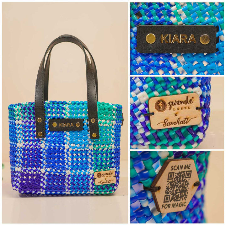 Blue Checks Mukhya Knot Handmade Small Koodai Bag