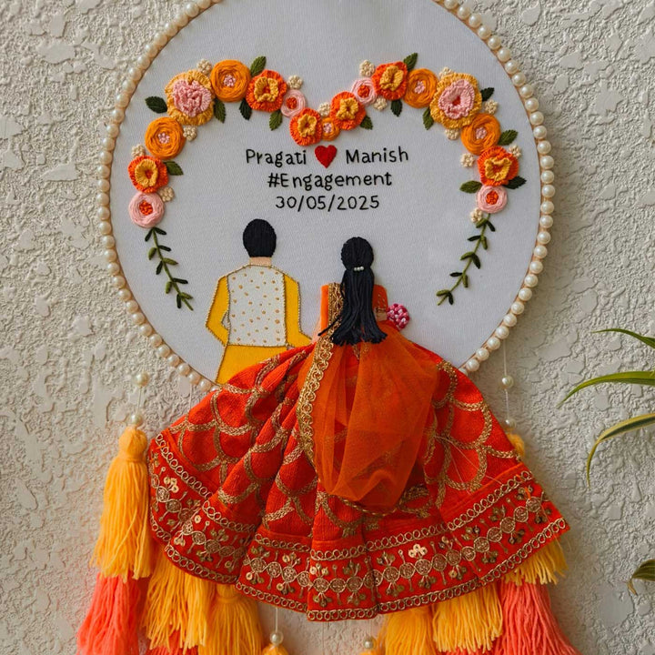Personalized Embroidered Orange Wedding Plaque With Tassels
