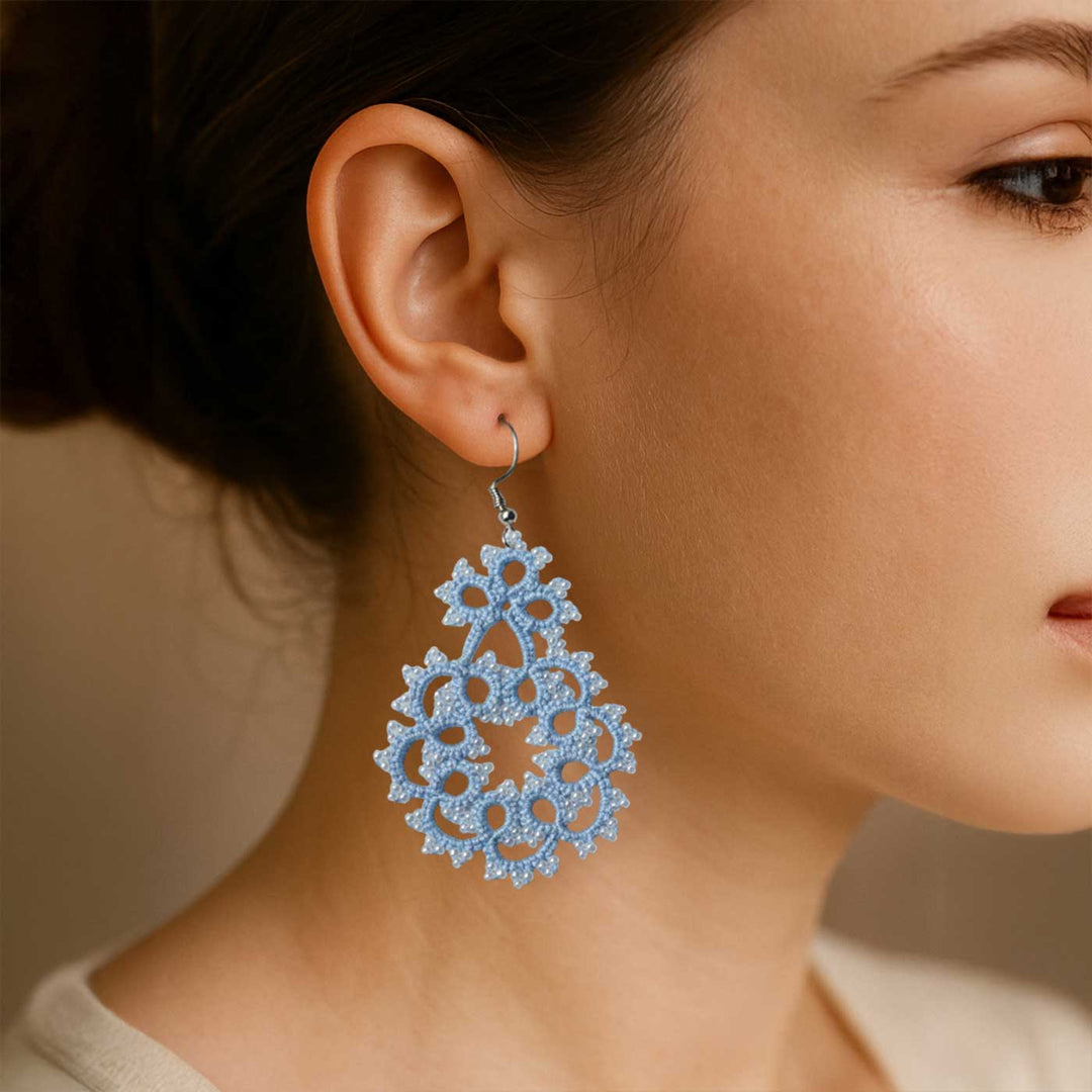 Handmade Tatting Drop Shaped Lace Cotton Earrings