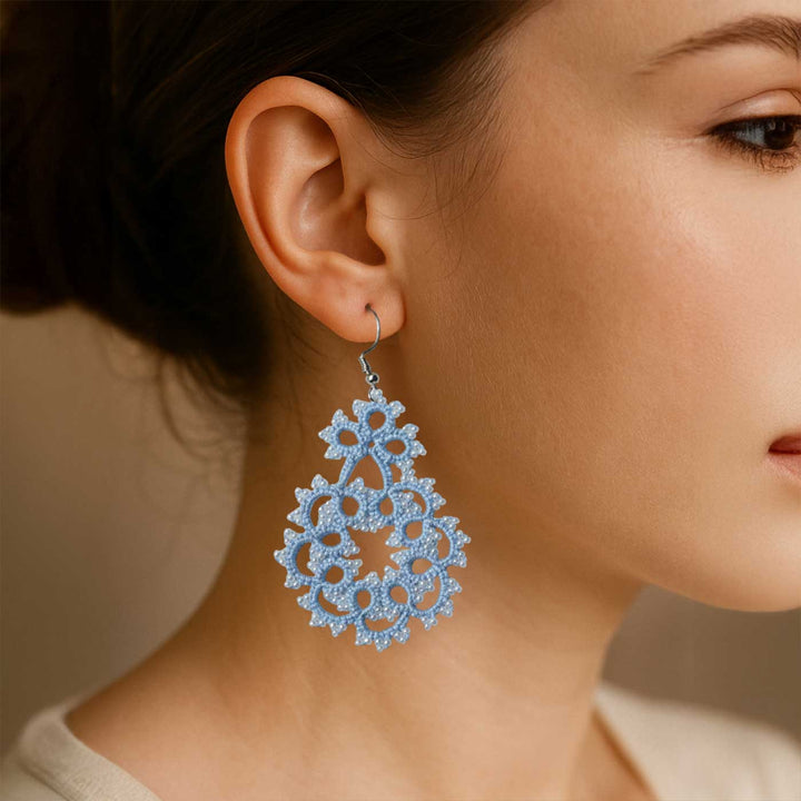 Handmade Tatting Drop Shaped Lace Cotton Earrings