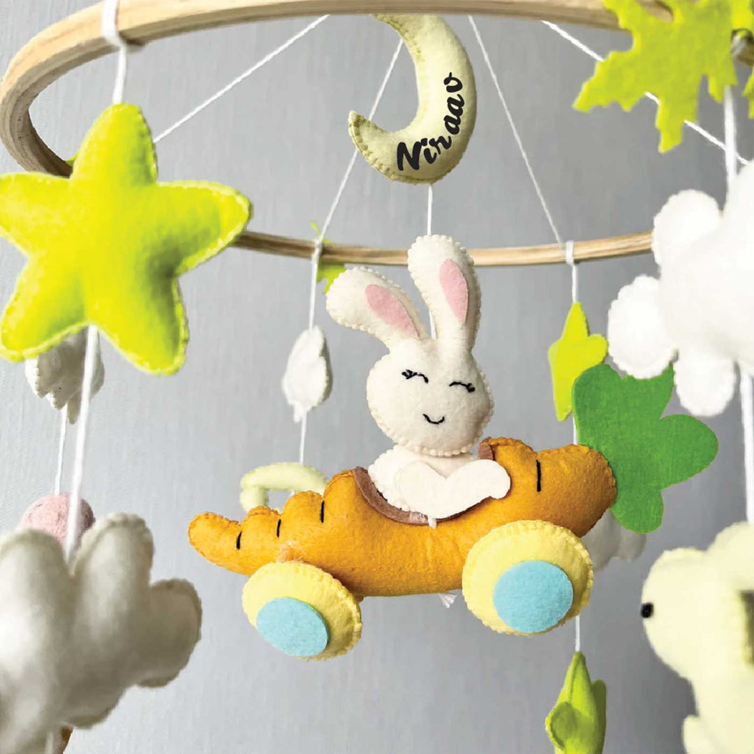 Personalized Handmade Carrot Cruiser Bunny Felt Cot Mobile For Newborns