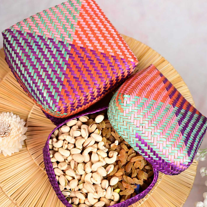 Handwoven Minimalist Zig - Zag Shitalpati Gift Box | Set Of 2