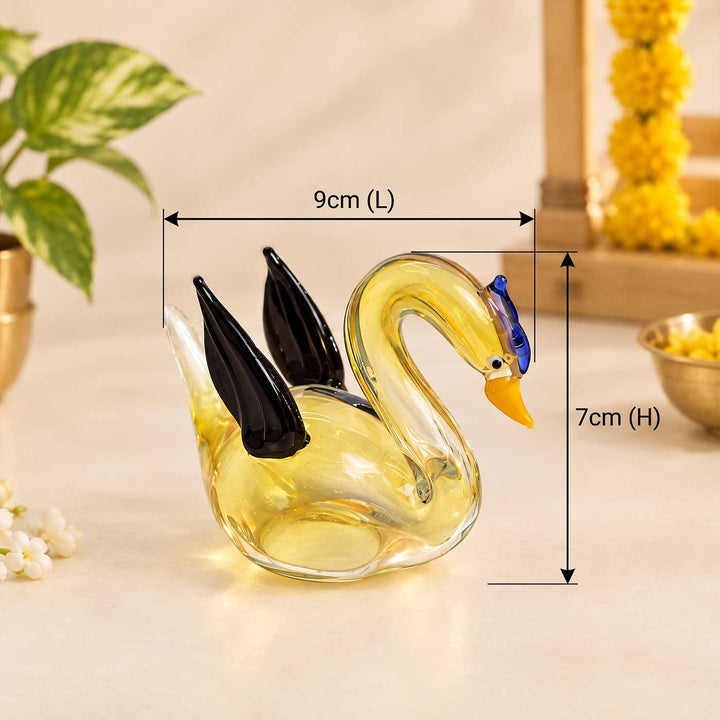 Set of 3 | Handmade Blown Glass Assorted Winged Swan Miniature Figurine For Decor