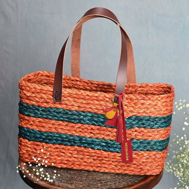 Handmade Grass Woven Double Striped Sabai Mesh Handbag