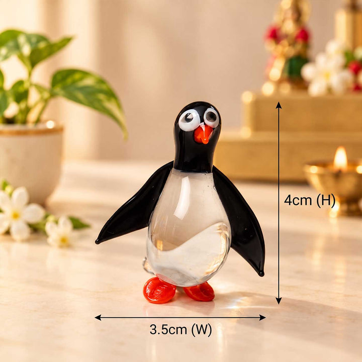 Handmade Blown Glass Penguin Miniature Figurine For Decor