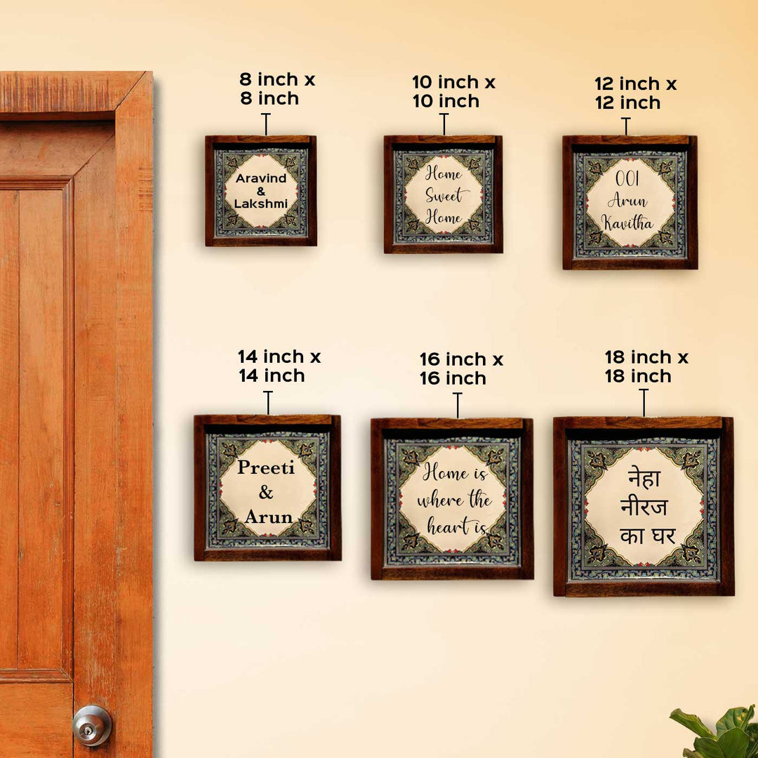 Blue Indian Floral Personalized Resin Wooden Frame Name Plate