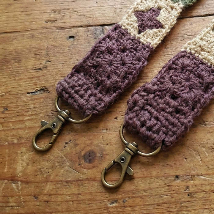 Handmade Crochet Brown And Green Star Design Cotton Sling Bag Belt