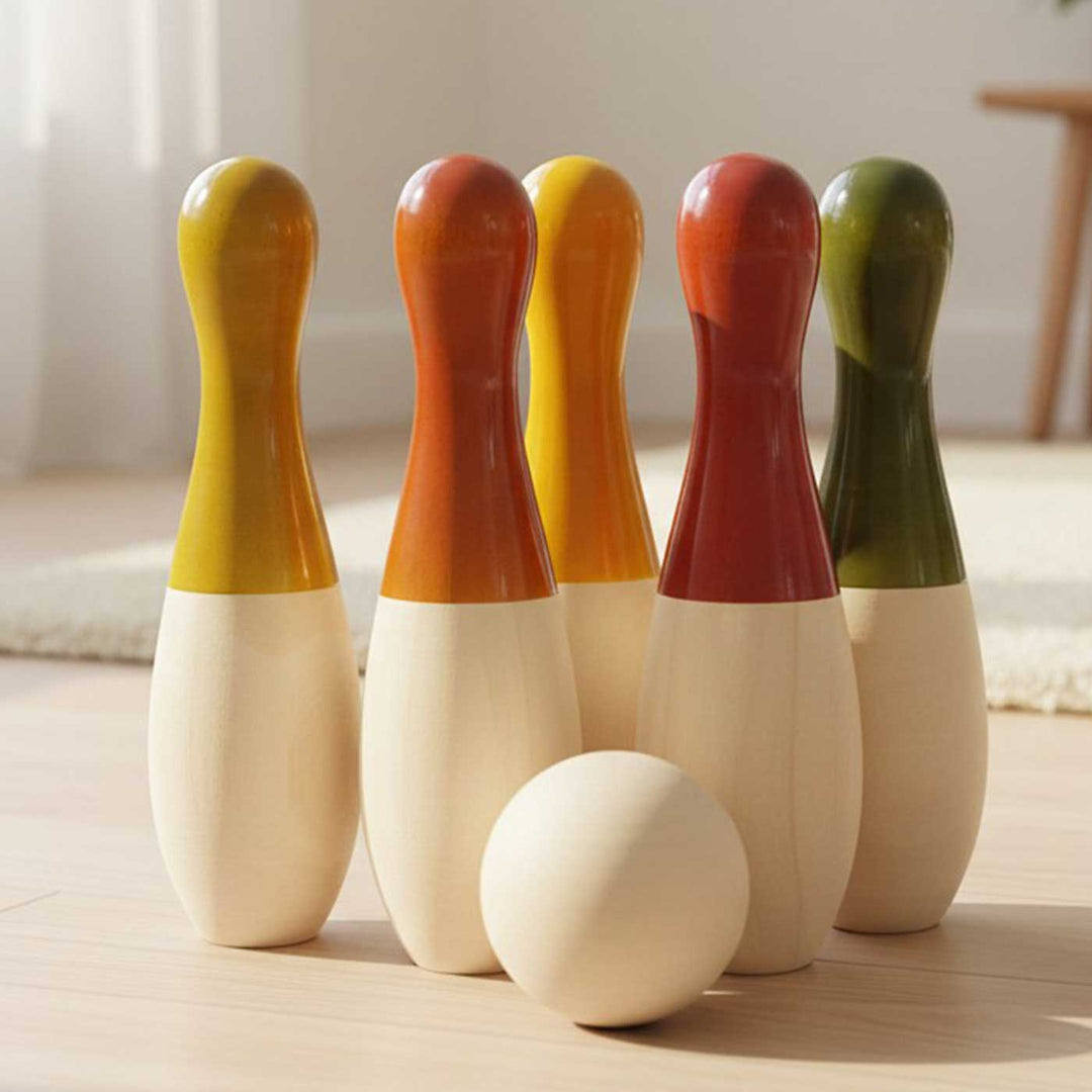 Wooden Big Bowling Set | Handmade Etikopakka Active Play Toy | 3+ Years