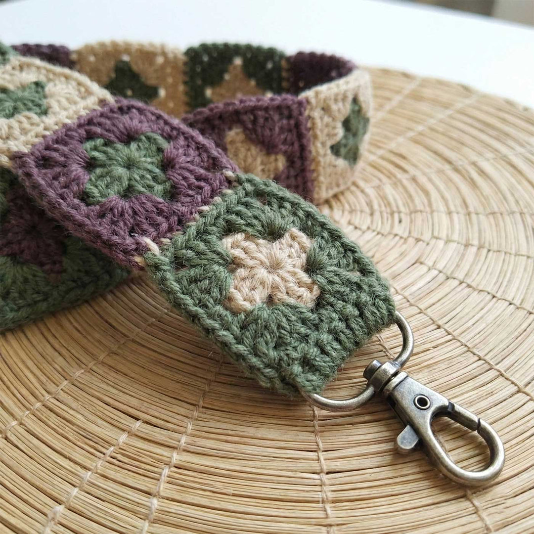 Handmade Crochet Brown And Green Star Design Cotton Sling Bag Belt