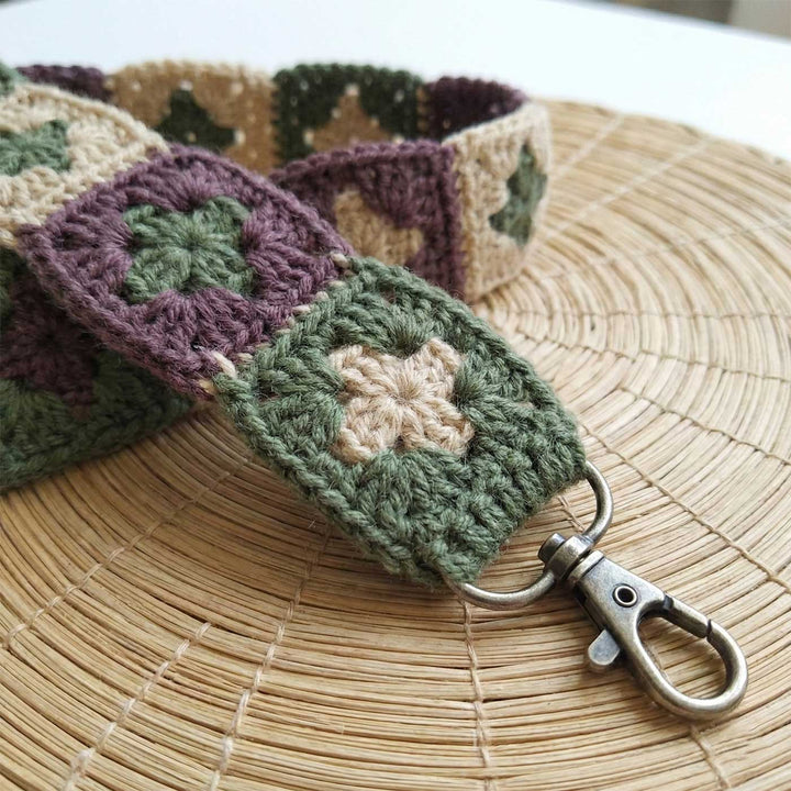 Handmade Crochet Brown And Green Star Design Cotton Sling Bag Belt