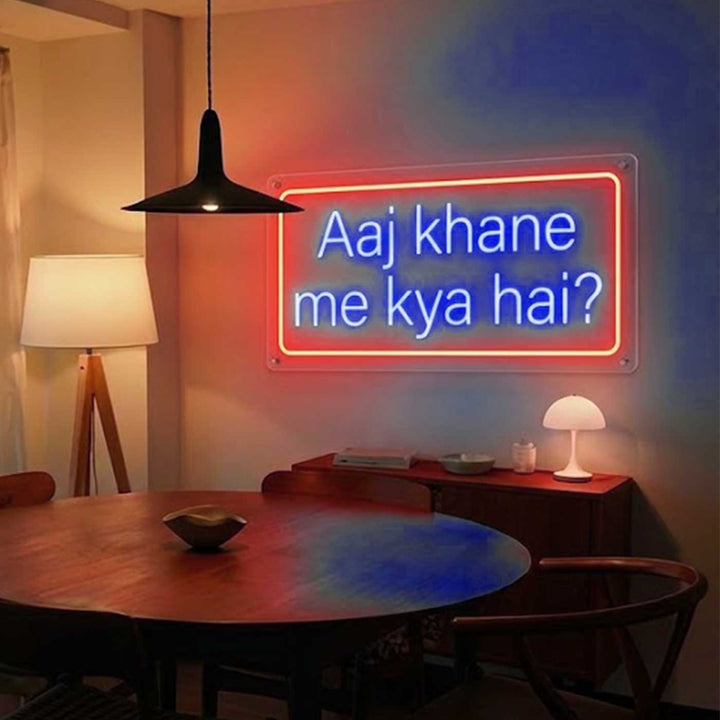 Personalized "Aaj Khane Me Kya Hai" Neon Light Sign Board For Kitchen And Dining Decor