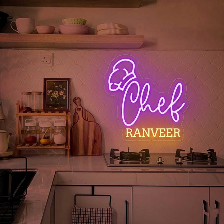 Personalized Chef Name Neon Light Sign Board With Hat Motif For Kitchen Decor
