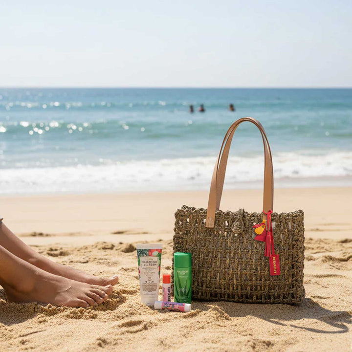 Handmade Grass Woven Rectangular Zari Sabai Mesh Tote Bag