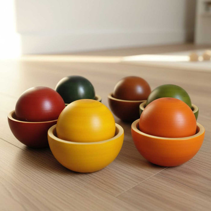 Wooden Bowls & Balls Sorter | Handmade Etikopakka Learning Toy | 1+ Years
