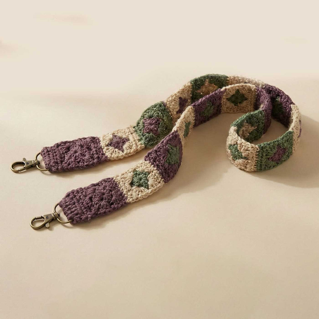 Handmade Crochet Brown And Green Star Design Cotton Sling Bag Belt