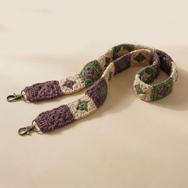 Handmade Crochet Brown And Green Star Design Cotton Sling Bag Belt