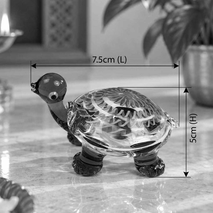 Handmade Blown Glass Clear & Blue Shell Turtle Miniature Figurine For Decor