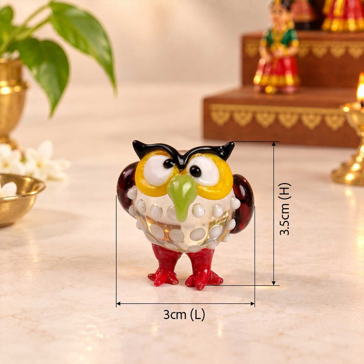 Handmade Blown Glass Mini Spotted Owl Figurine For Decor